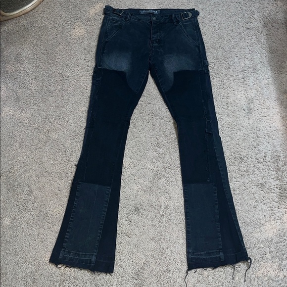 Valabasas Alpha Stacked Flare Bootcut Cargo Utility Distressed Jean Black 30 - Picture 2 of 8